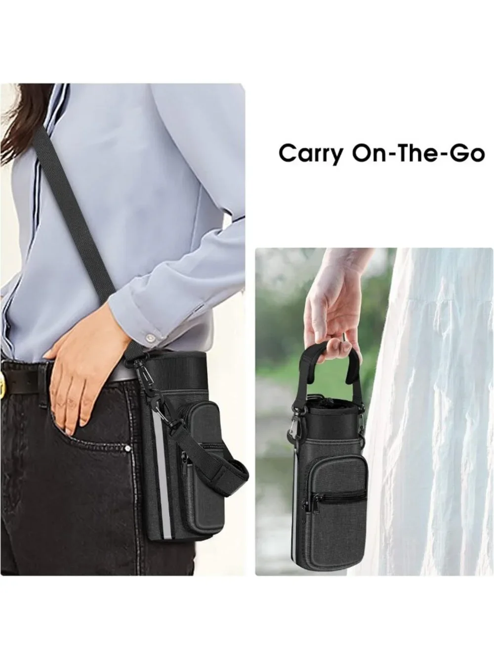 Adjustable Water Bottle Carrier Sling Bag with Pockets for Hiking & Travel
